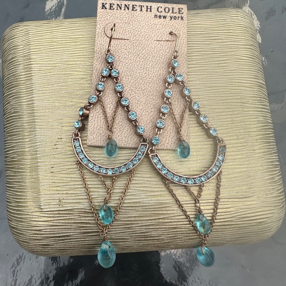Kenneth Cole Jewelry - Kenneth Cole Teal and Gold Chandelier Earrings